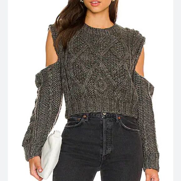 For Love and Lemons Andie Cut-Out Sweater in Grey Medium NEW MSRP $282 - Picture 2 of 10